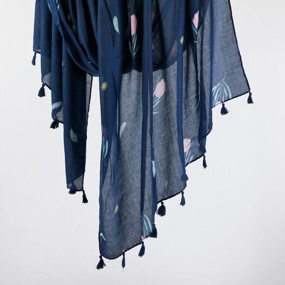 NEW Boho Floral Design Tasseled Rectangle Soft Chic Scarf Large Blue Pink White - Picture 5 of 15